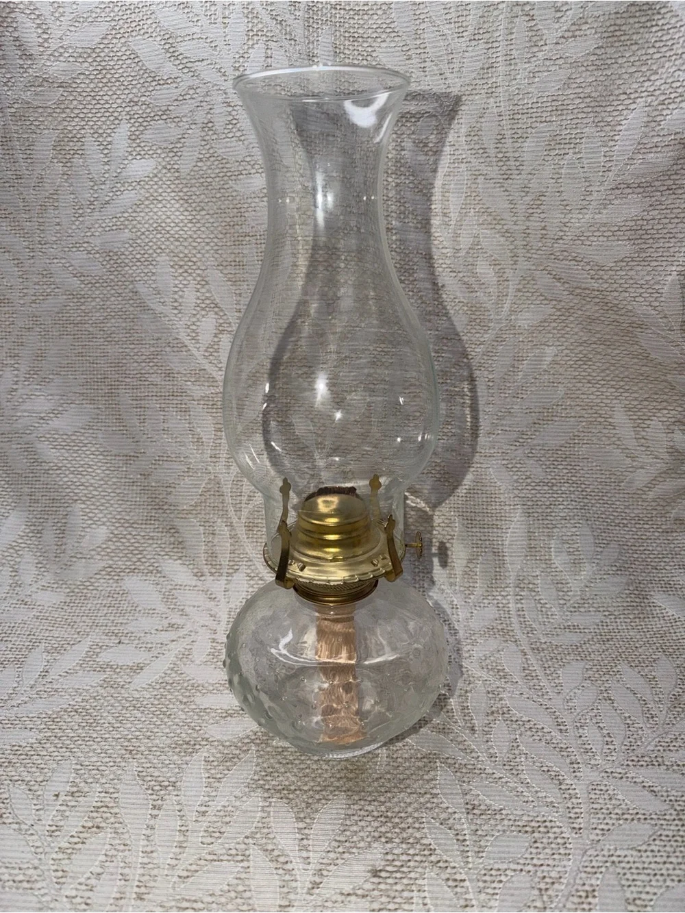 Vintage Clear Glass Hurricane Lamp with Brass Accents